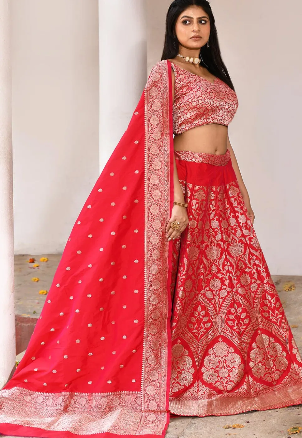 Banarasi Silk Lehenga in Fuchsia