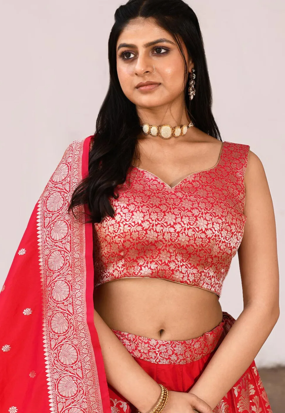 Banarasi Silk Lehenga in Fuchsia