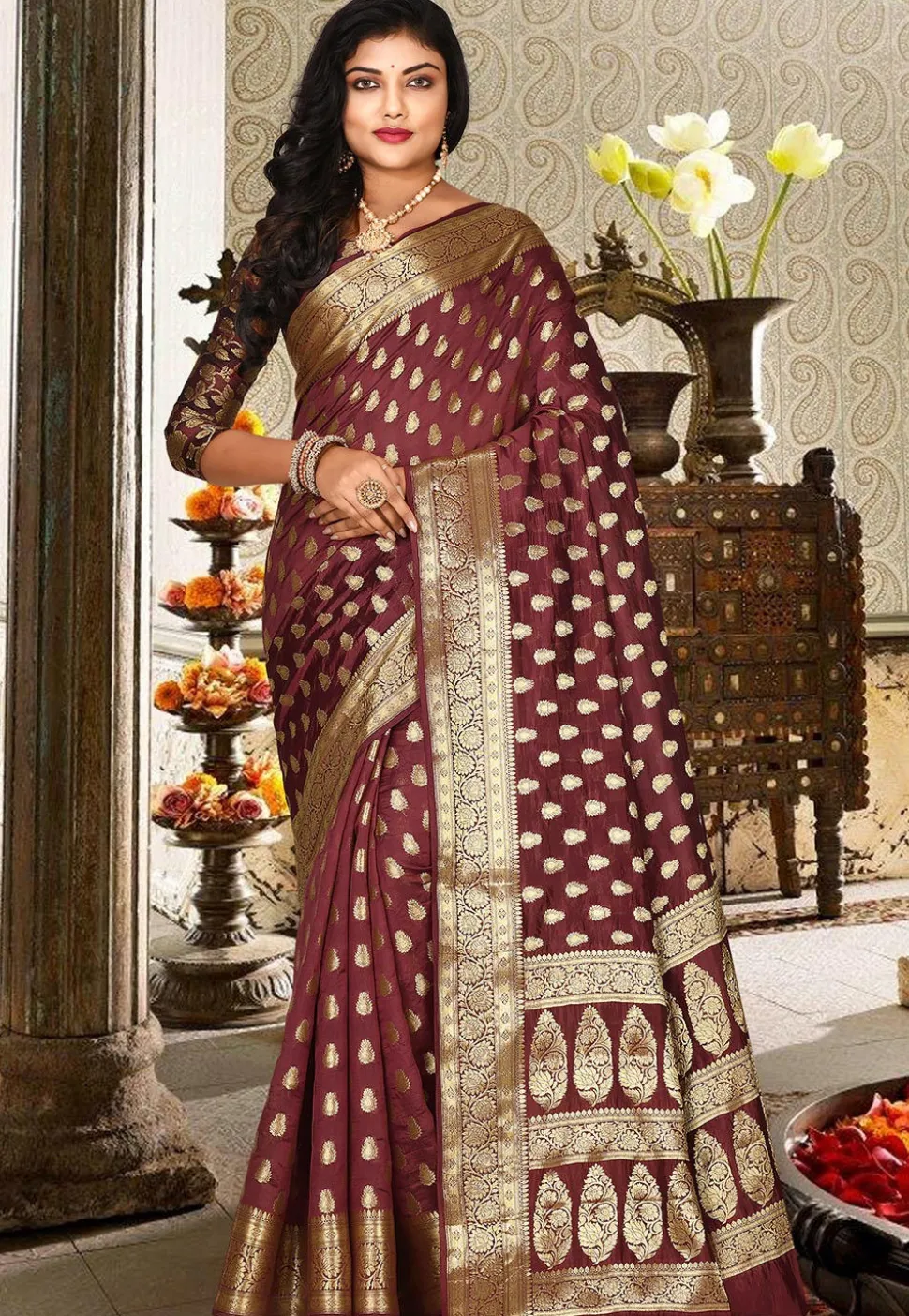 Banarasi Silk Saree in Beige