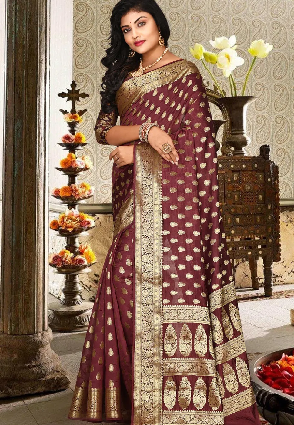 Banarasi Silk Saree in Beige