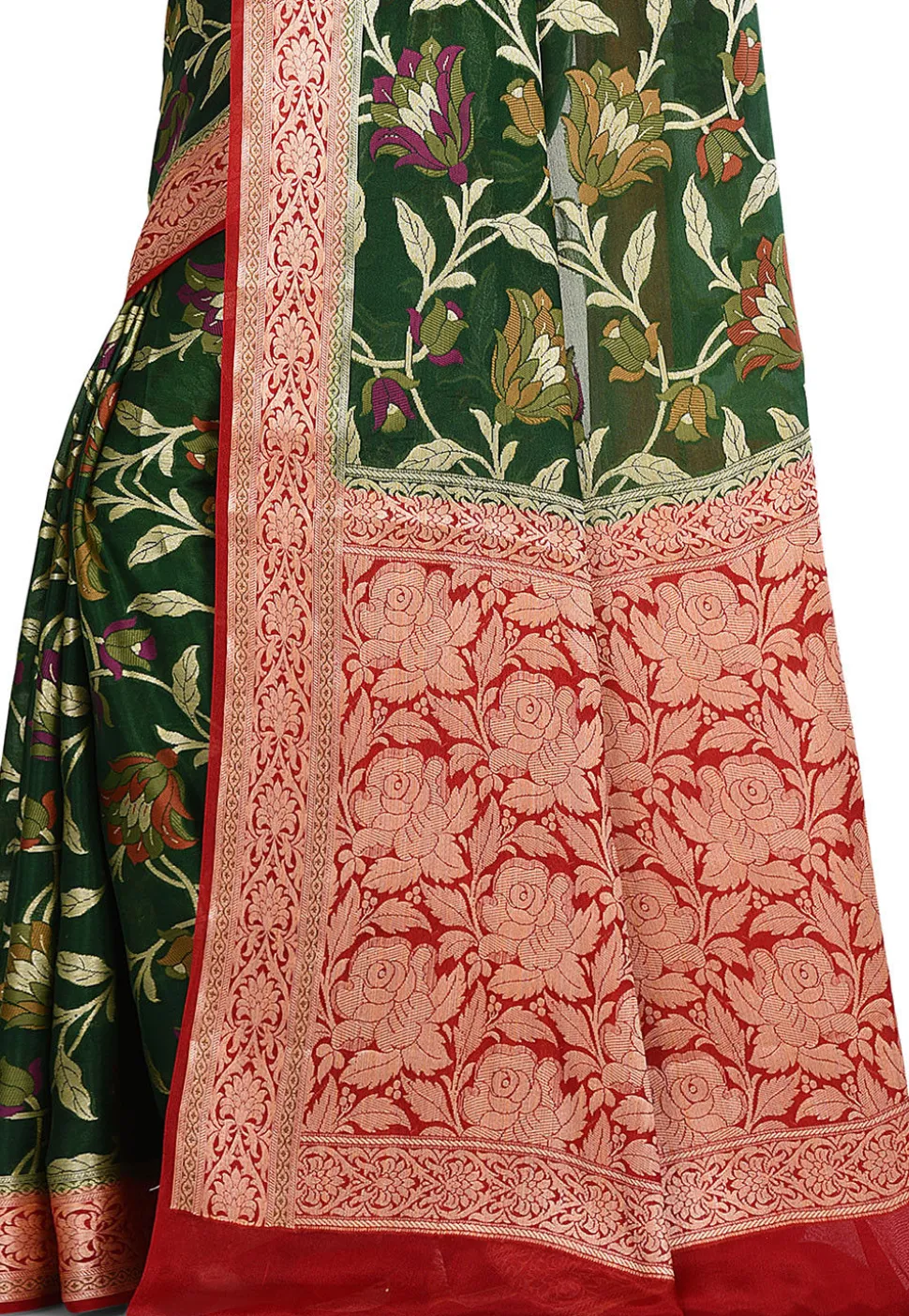 Banarasi Silk Saree in Dark Green