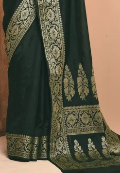 Banarasi Silk Saree in Dark Green