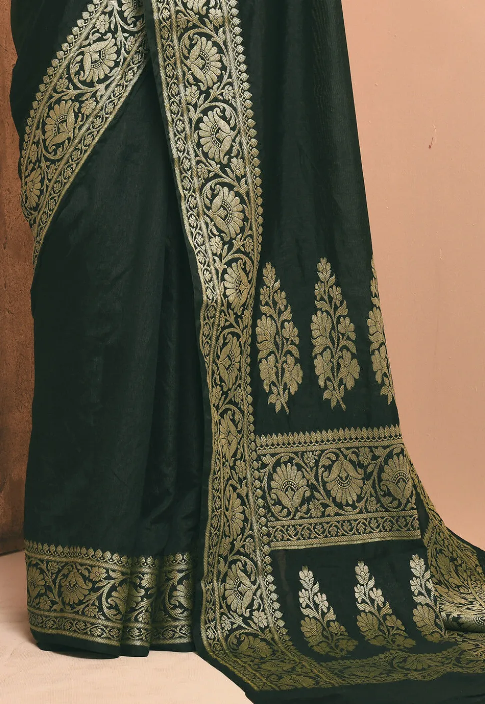 Banarasi Silk Saree in Dark Green