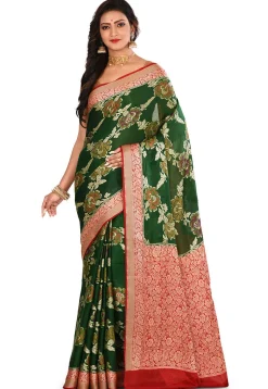 Banarasi Silk Saree in Dark Green