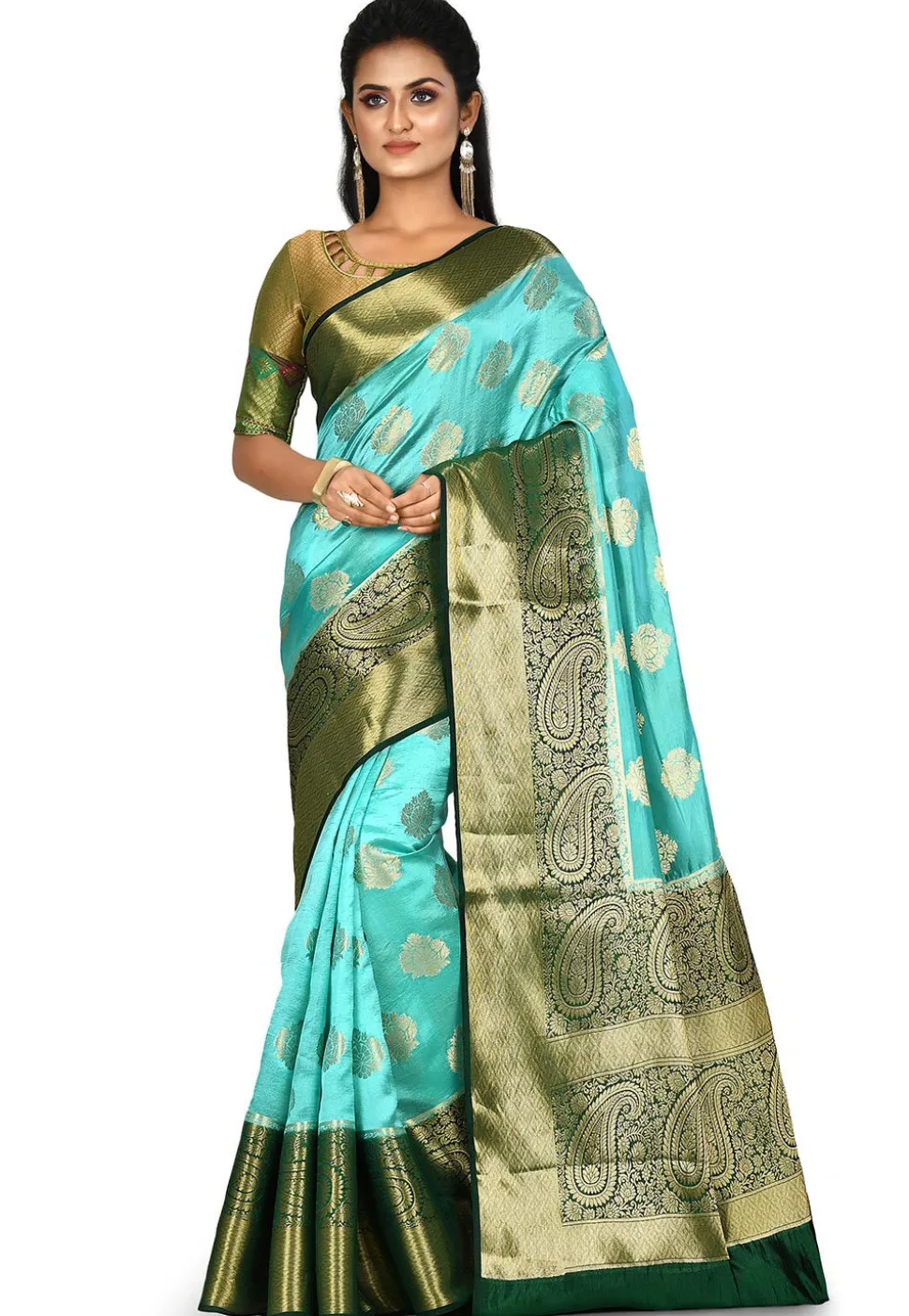 Banarasi Silk Saree in Light teal green