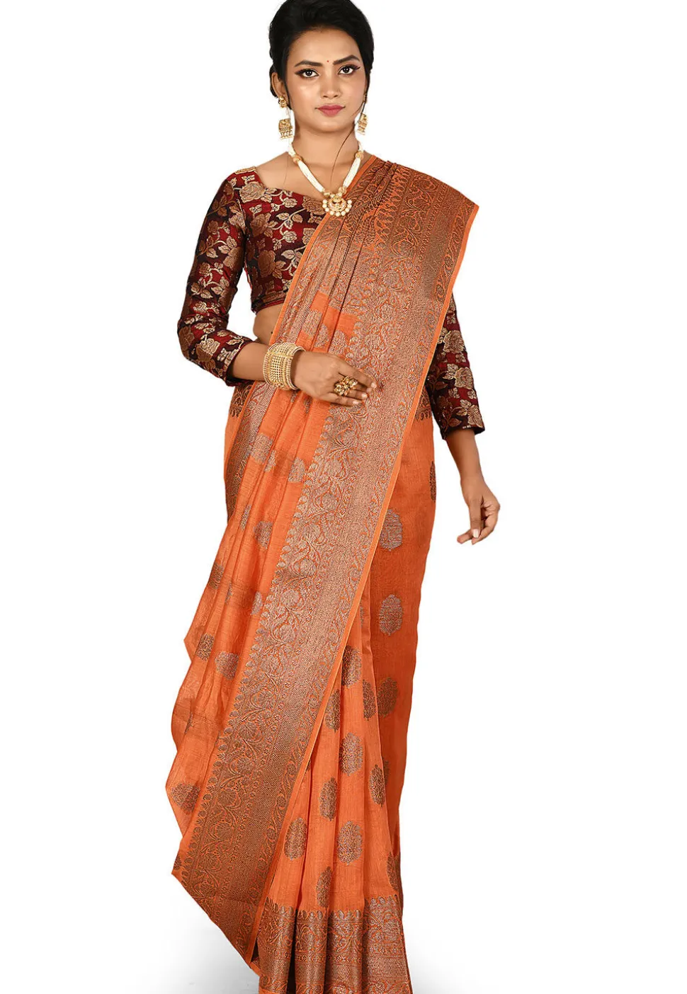 Banarasi Silk Saree in Light Orange