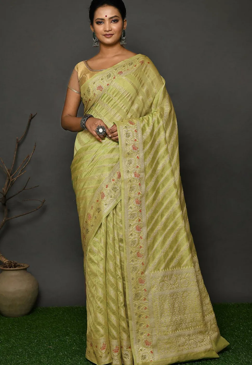 Banarasi Silk Saree in Light Green