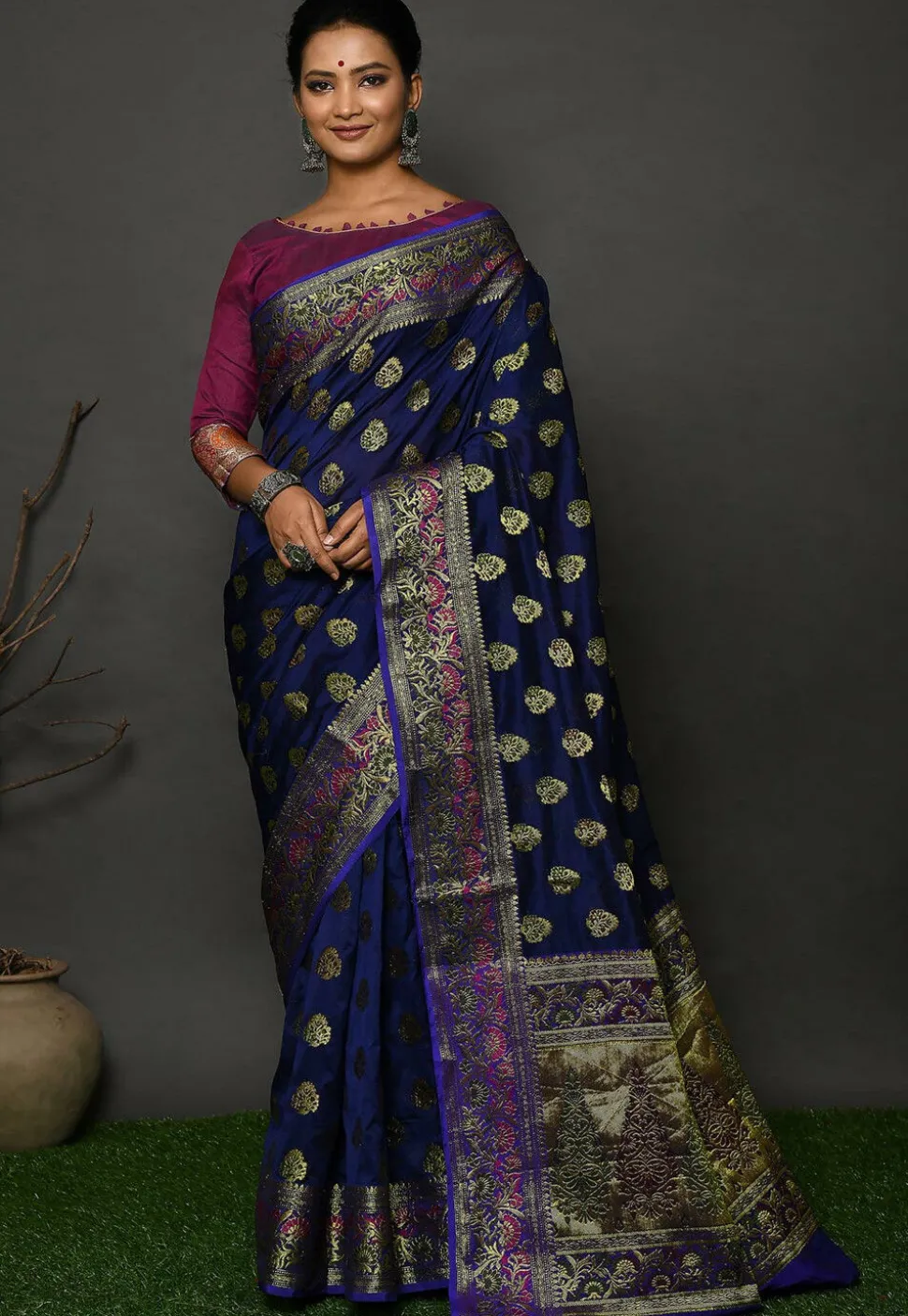 Banarasi Silk Saree in Navy Blue
