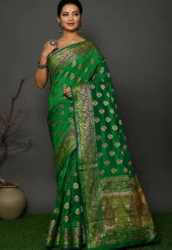 Banarasi Silk Saree in Olive Green