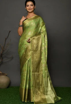 Banarasi Silk Saree in Olive Green