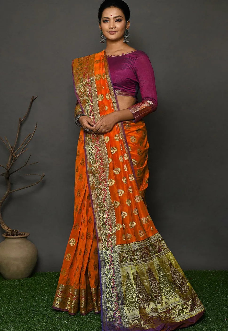Banarasi Silk Saree in Orange