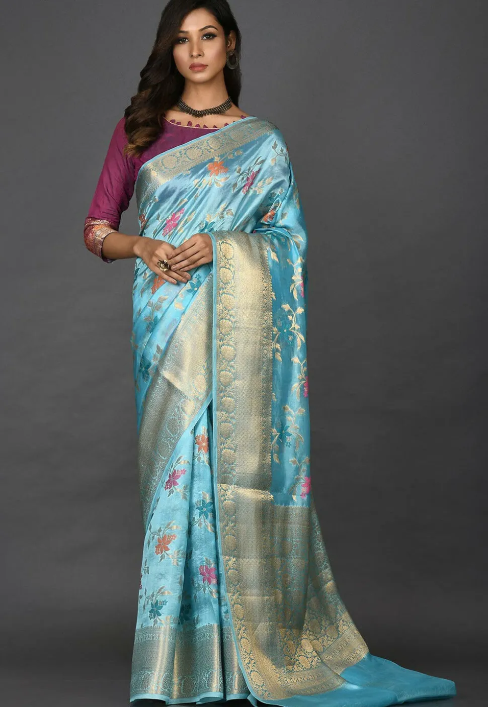 Banarasi Silk Saree in Sky Blue