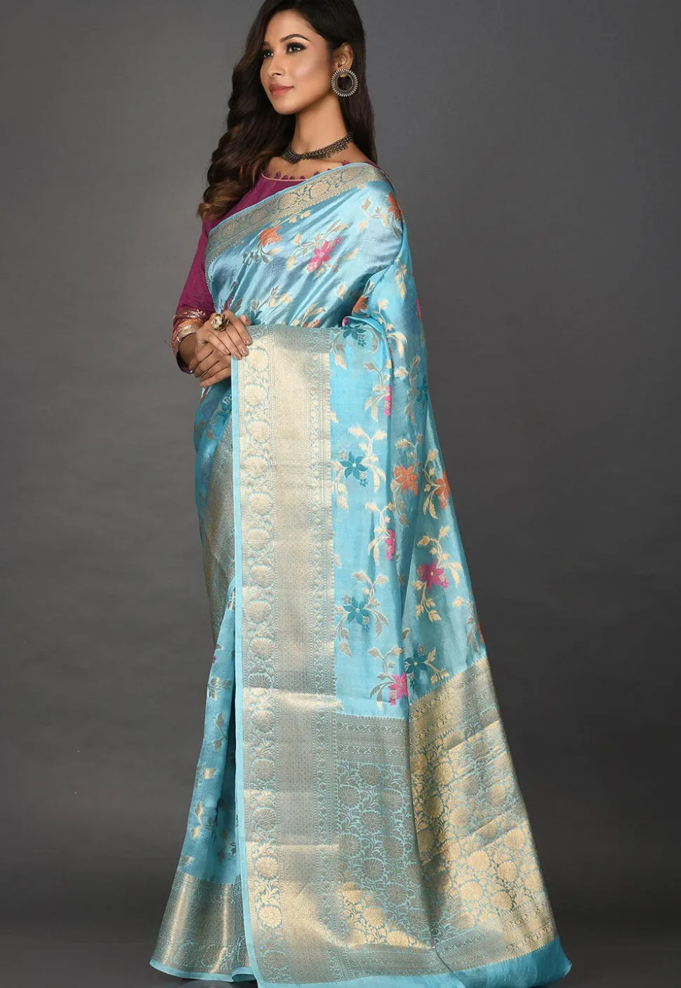 Banarasi Silk Saree in Sky Blue