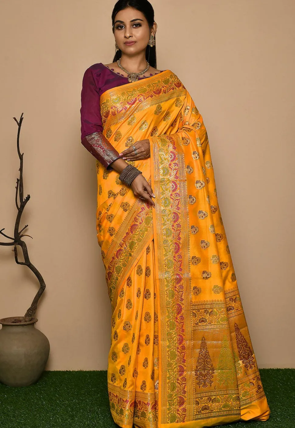 Banarasi Silk Saree in Yellow