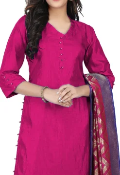 Banarasi Silk Straight Suit in Fuchsia