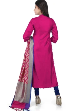 Banarasi Silk Straight Suit in Fuchsia
