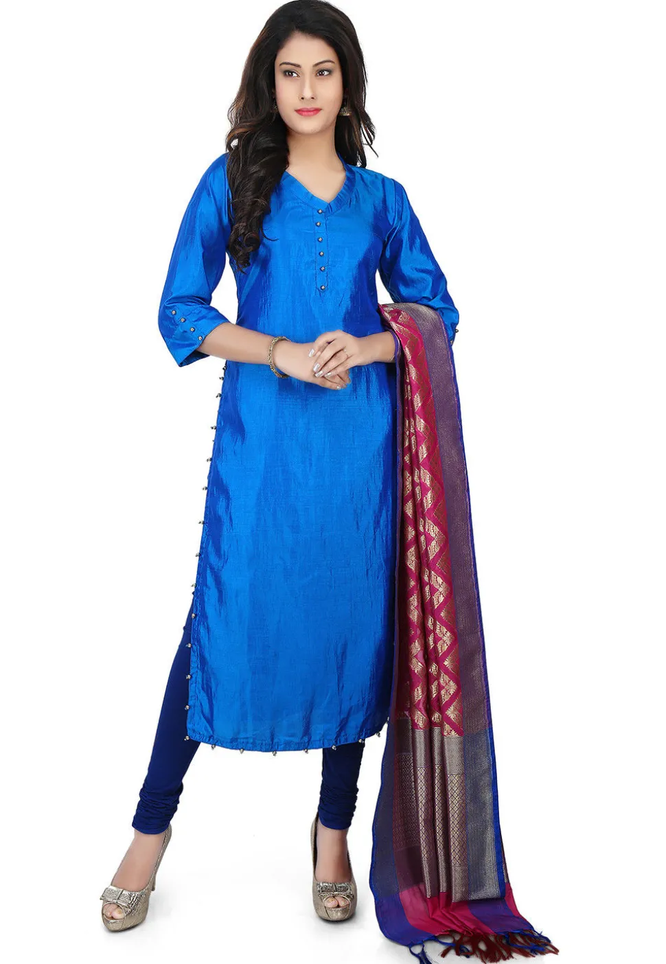 Banarasi Silk Straight Suit in Blue