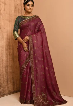 Banarasi Tussar Silk Saree in Maroon