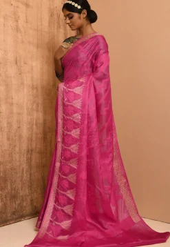 Banarasi Tussar Silk Saree in Fuchsia