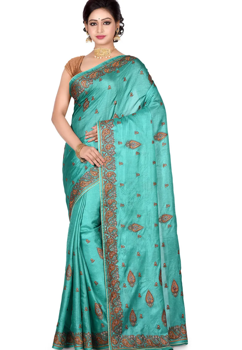Banarasi Tussar Silk Saree in Turquoise