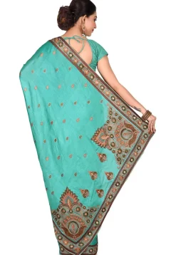 Banarasi Tussar Silk Saree in Turquoise