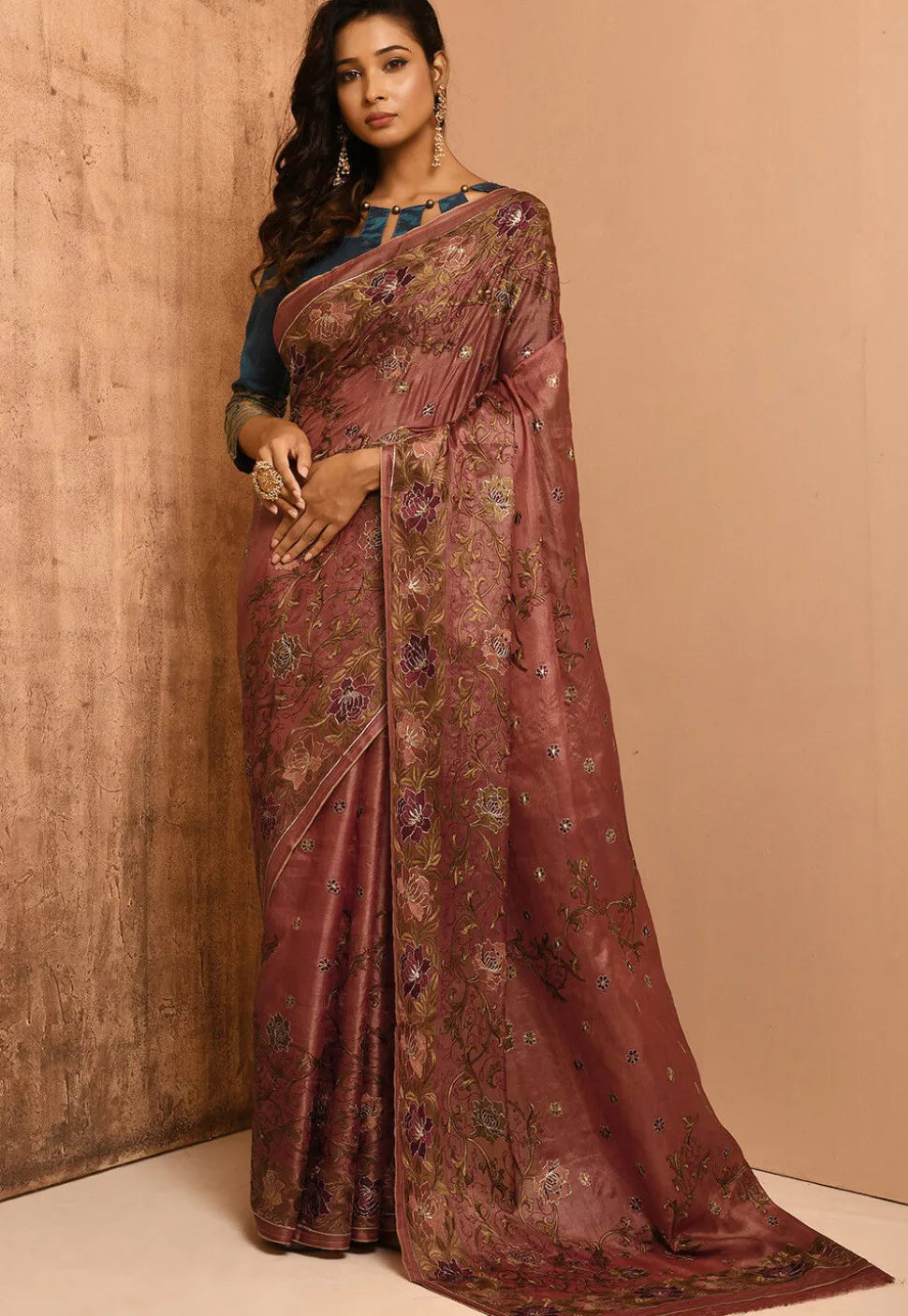 Banarasi Tussar Silk Saree in Old Rose