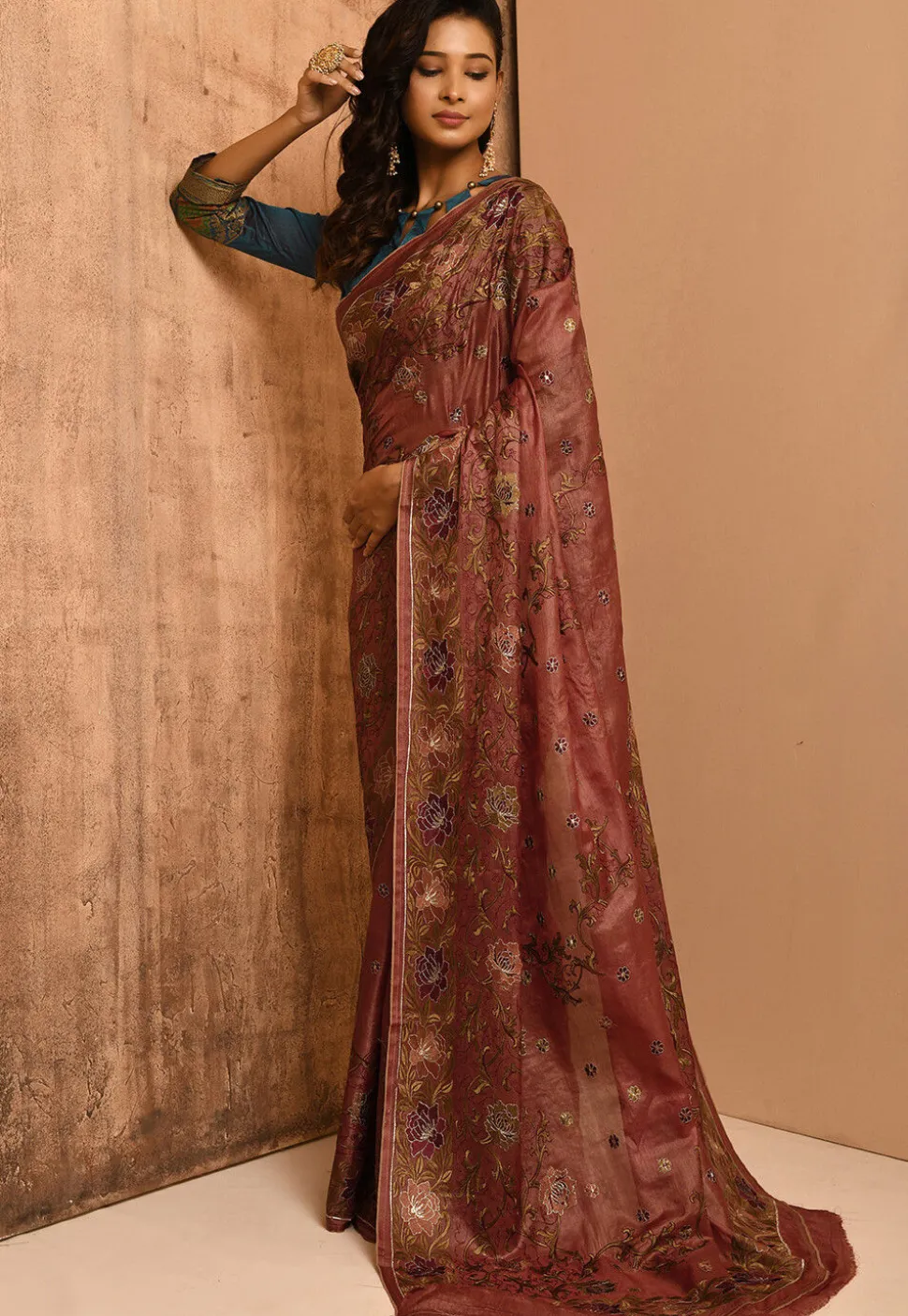 Banarasi Tussar Silk Saree in Old Rose