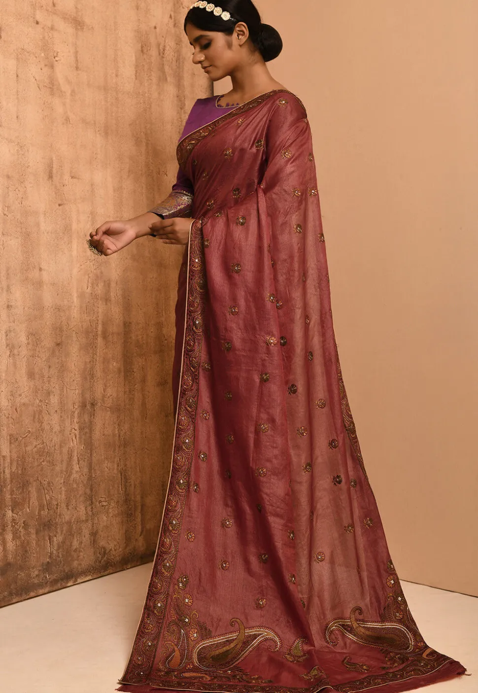 Banarasi Tussar Silk Saree in Maroon
