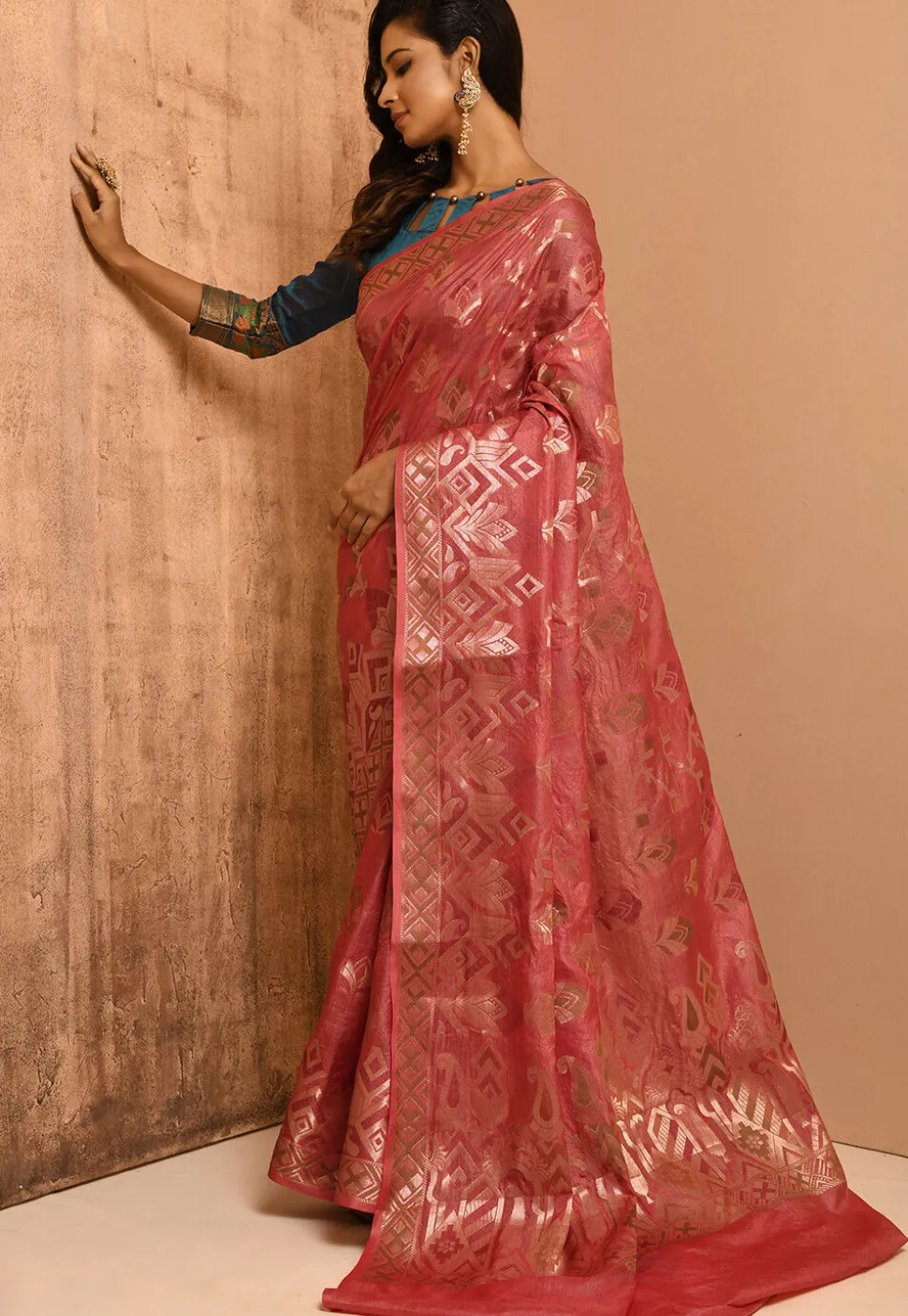 Banarasi Tussar Silk Saree in Peach