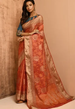 Banarasi Tussar Silk Saree in Orange