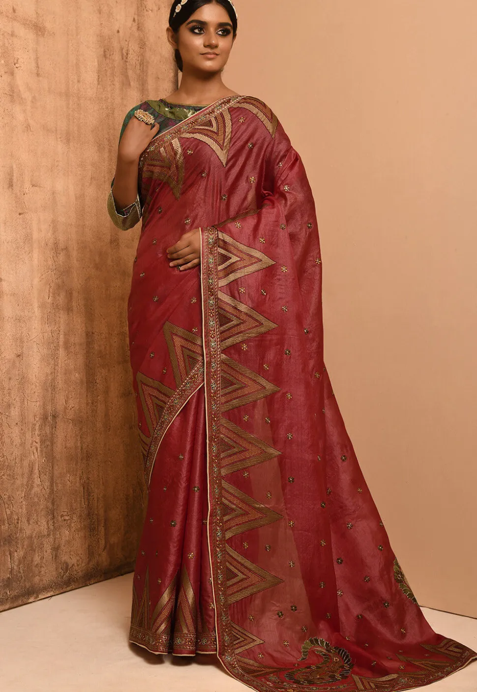 Banarasi Tussar Silk Saree in Red