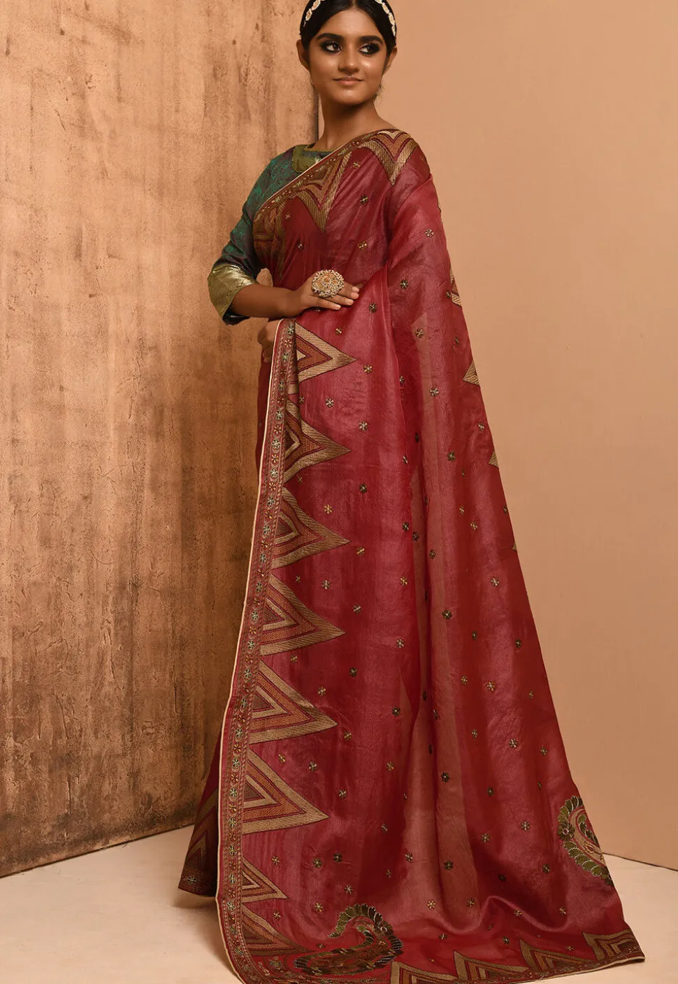 Banarasi Tussar Silk Saree in Red