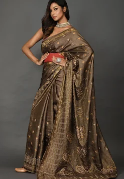 Banarasi Tussar Silk Saree in Dark Brown