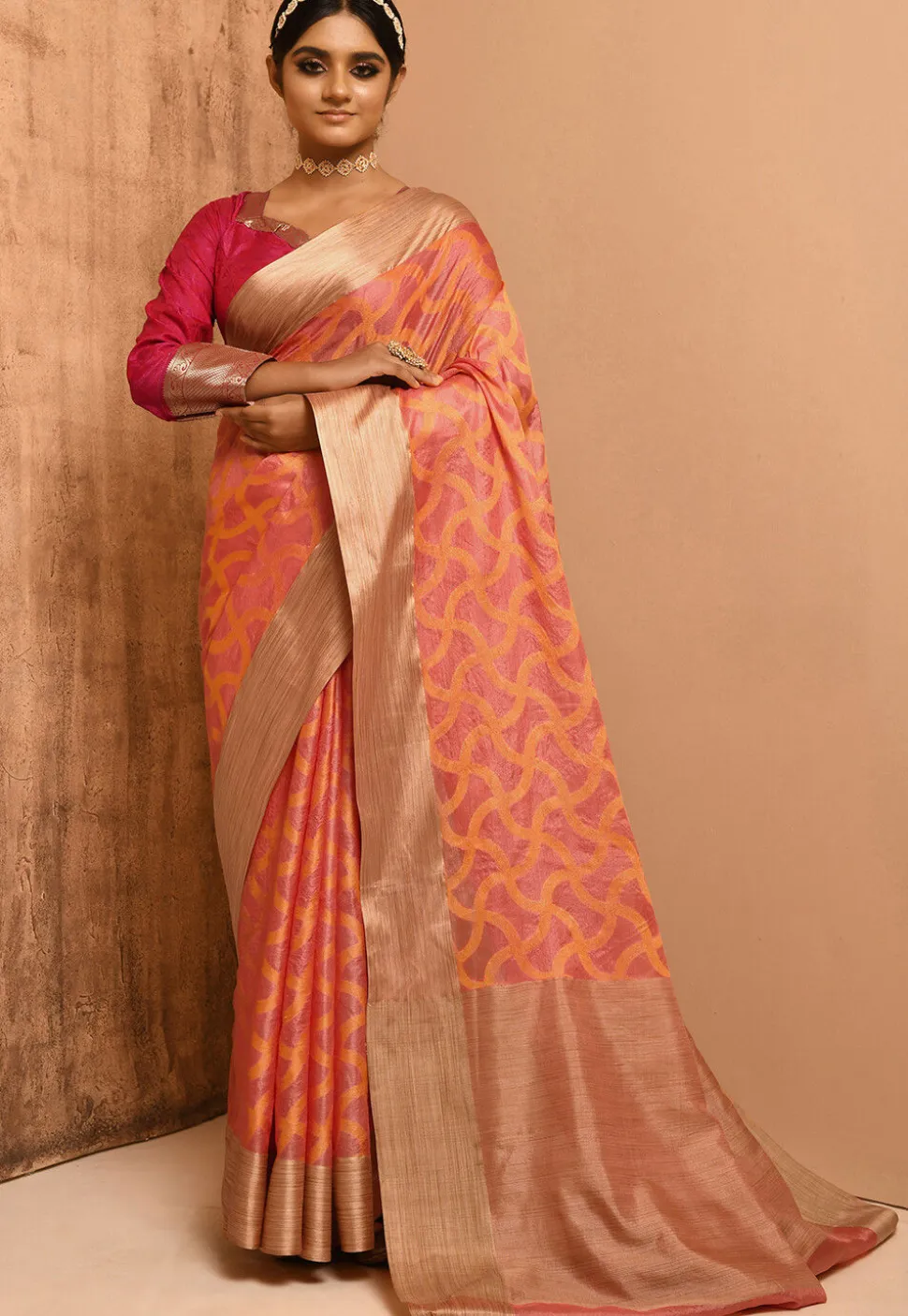 Banarasi Tussar Silk Saree in Peach
