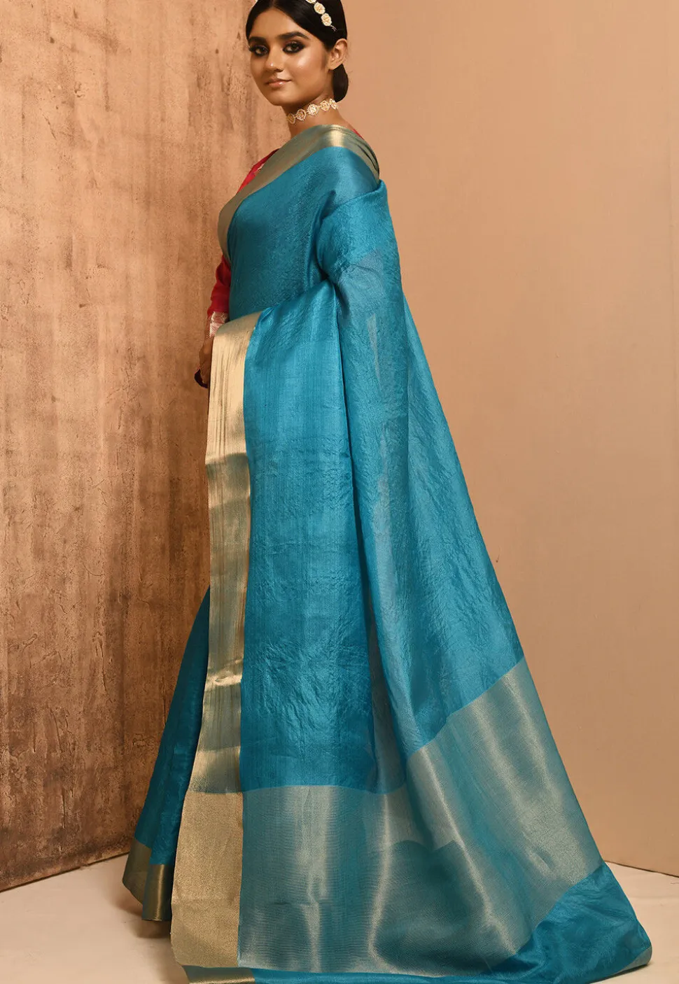 Banarasi Tussar Silk Saree in Sky Blue