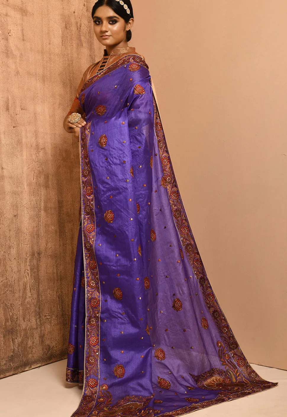 Banarasi Tussar Silk Saree in Violet