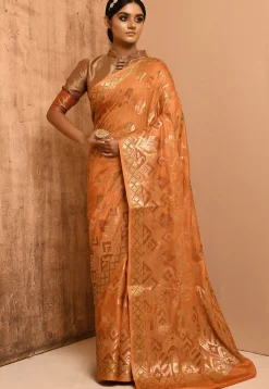 Banarasi Tussar Silk Saree in Orange