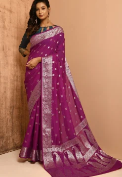 Banarasi Woven Georgette Saree in Magenta