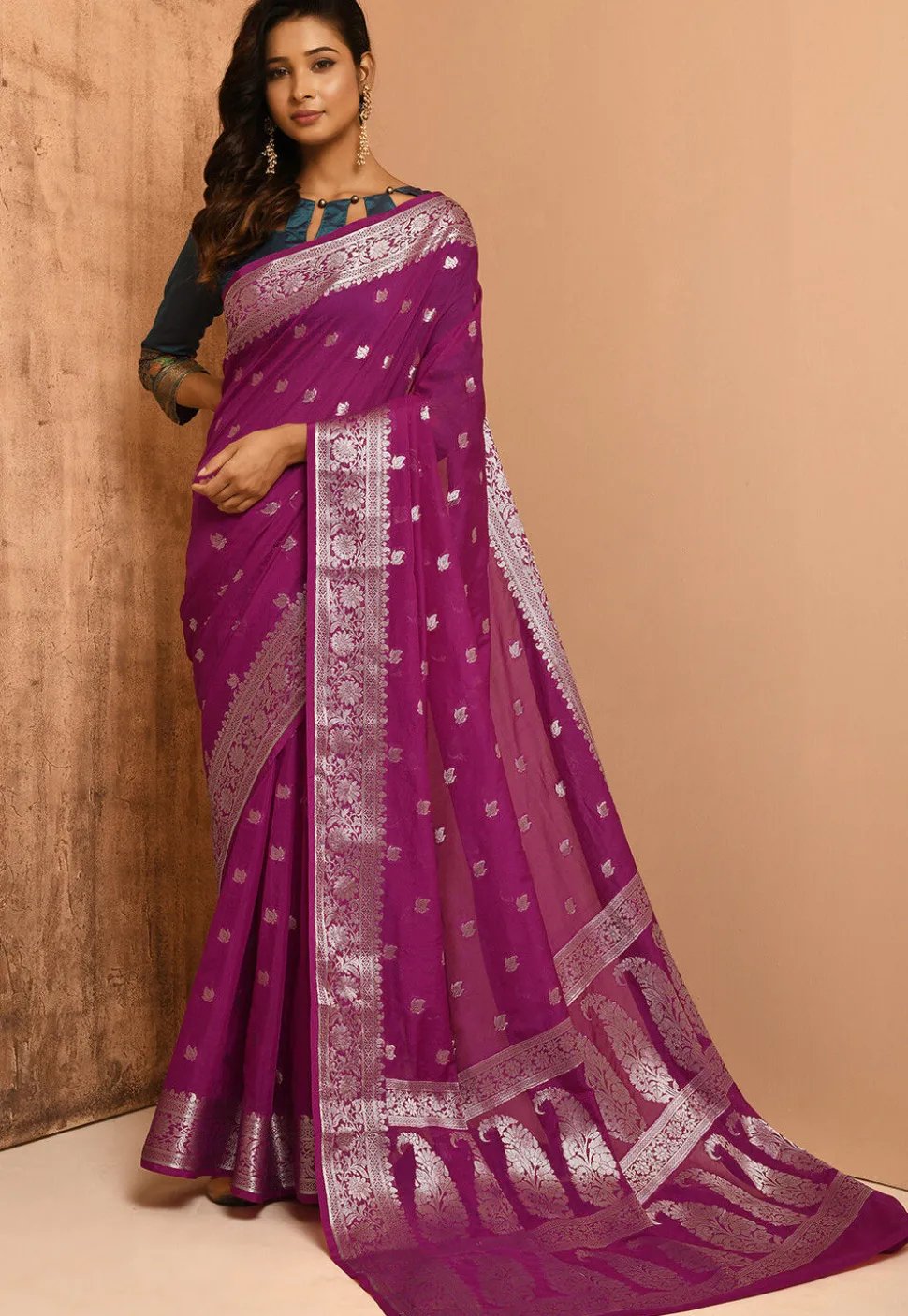 Banarasi Woven Georgette Saree in Magenta