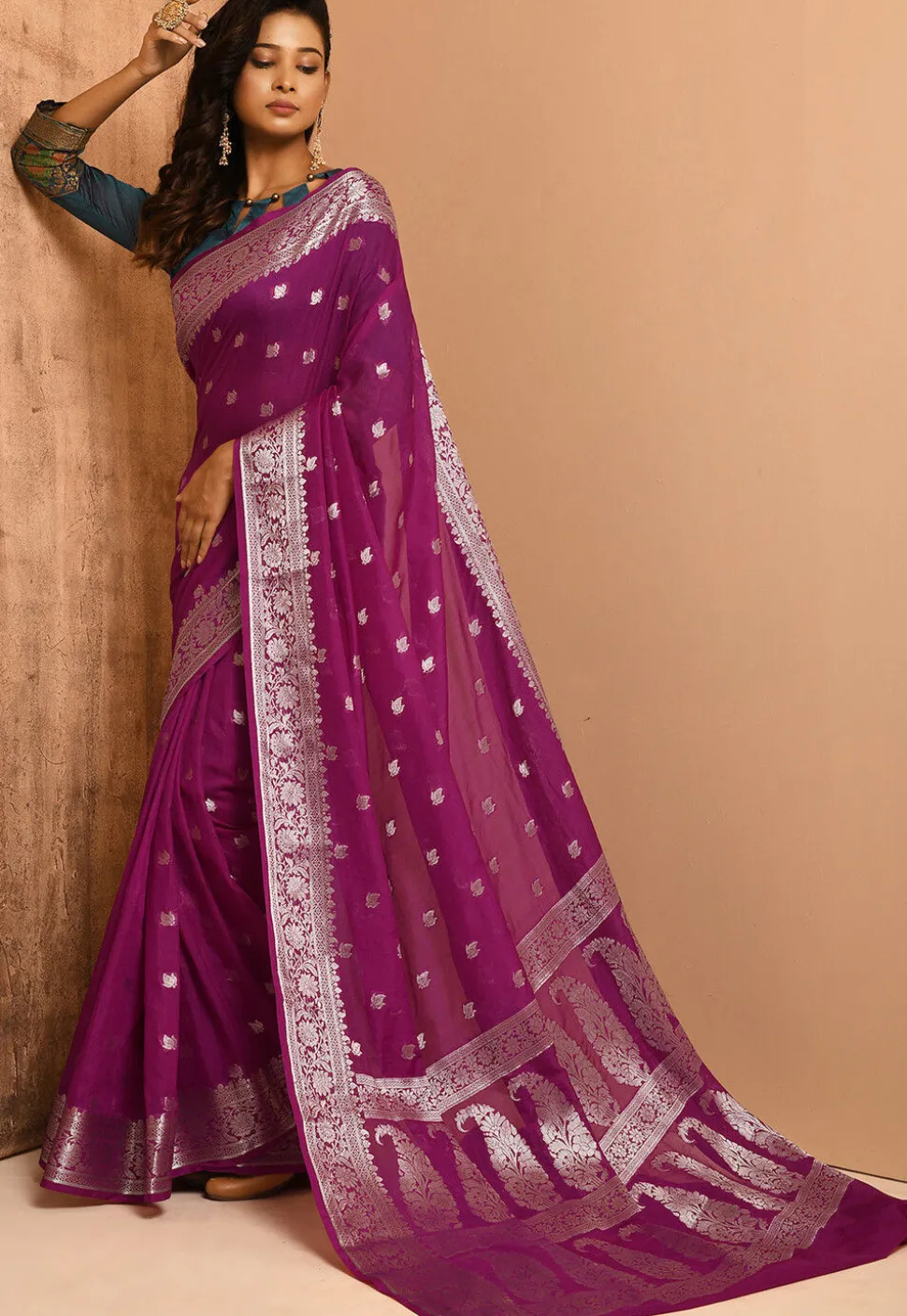 Banarasi Woven Georgette Saree in Magenta