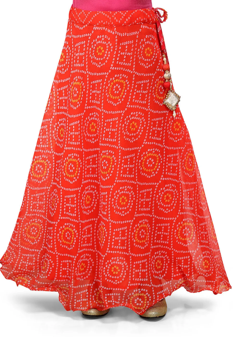 Bandhani Georgette Skirt in Red