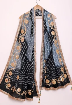 Bandhej Art Silk Dupatta in Shaded Grey and Black