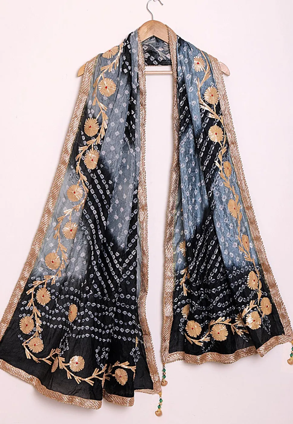 Bandhej Art Silk Dupatta in Shaded Grey and Black
