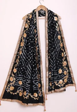 Bandhej Art Silk Dupatta in Black