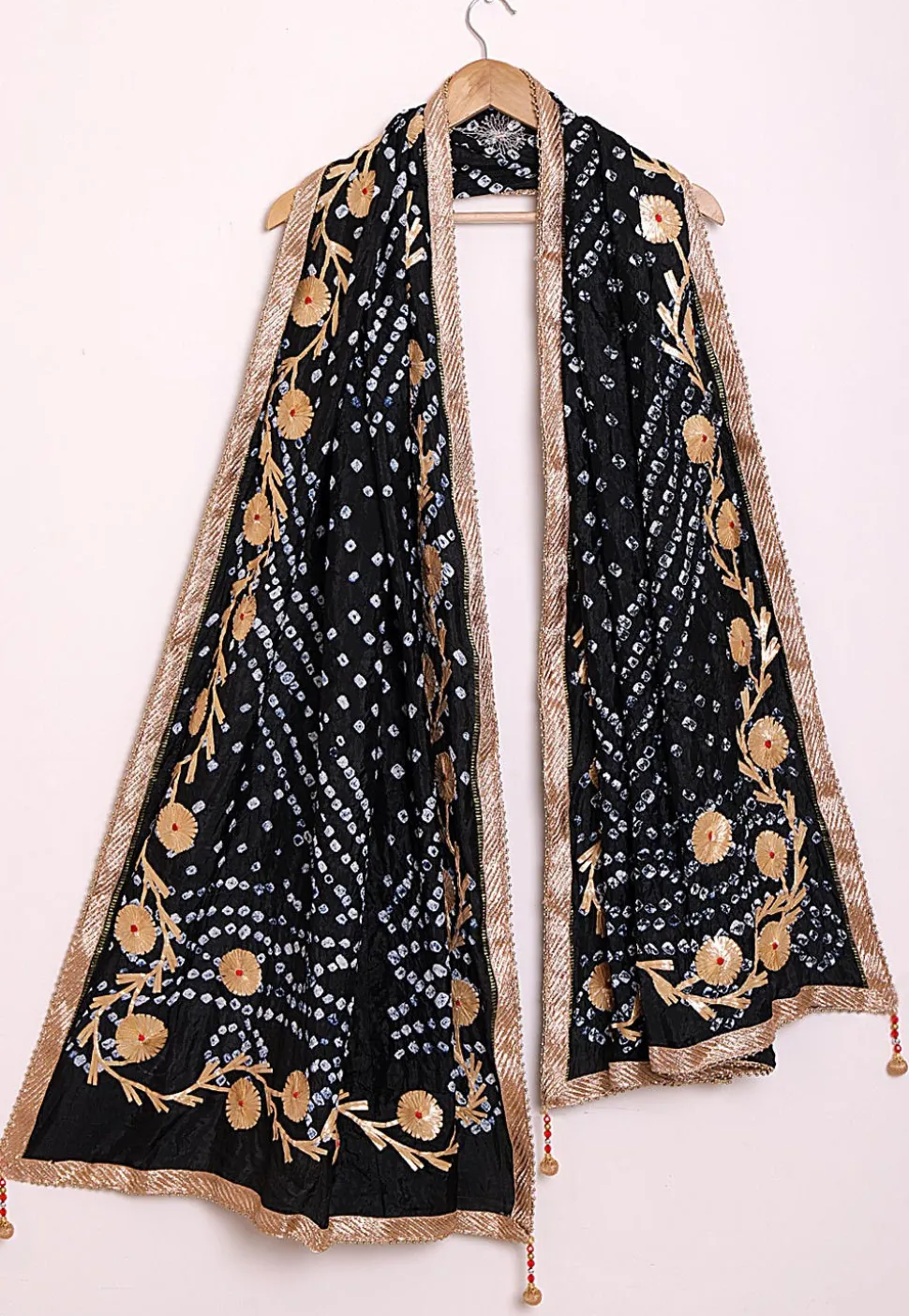 Bandhej Art Silk Dupatta in Black
