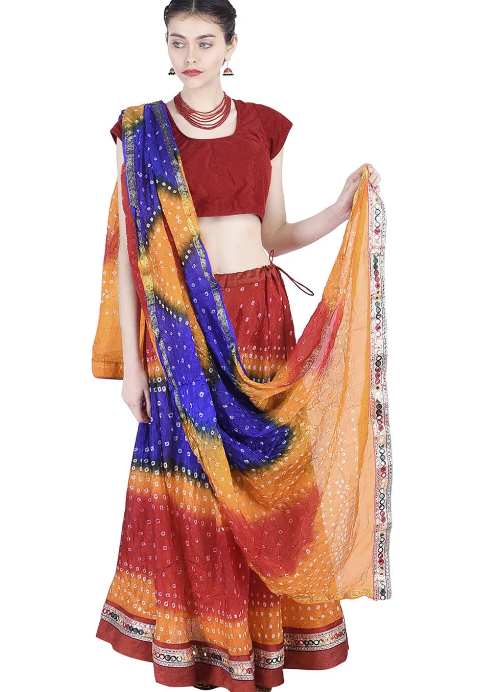 Bandhej Art Silk Lehenga in Multicolor
