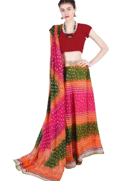 Bandhej Art Silk Lehenga in Multicolor