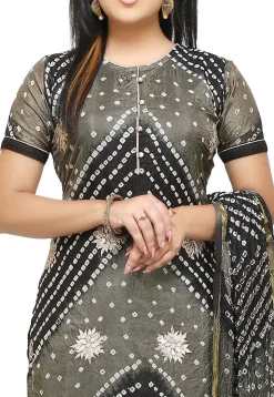 Bandhej Art Silk Straight Suit in Black and Grey