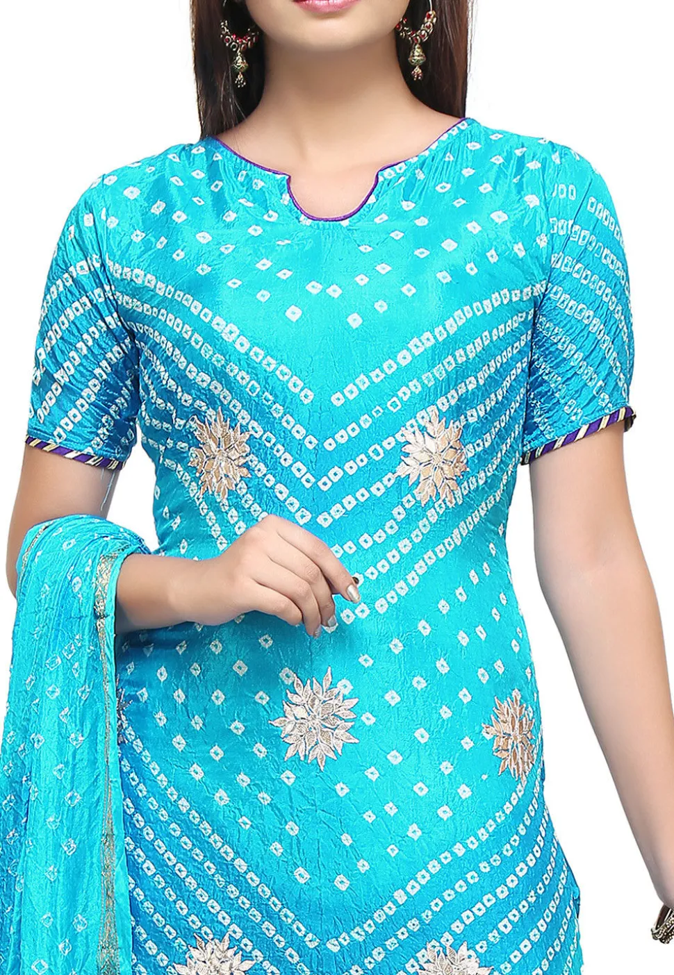 Bandhej Art Silk Straight Suit in Turquoise