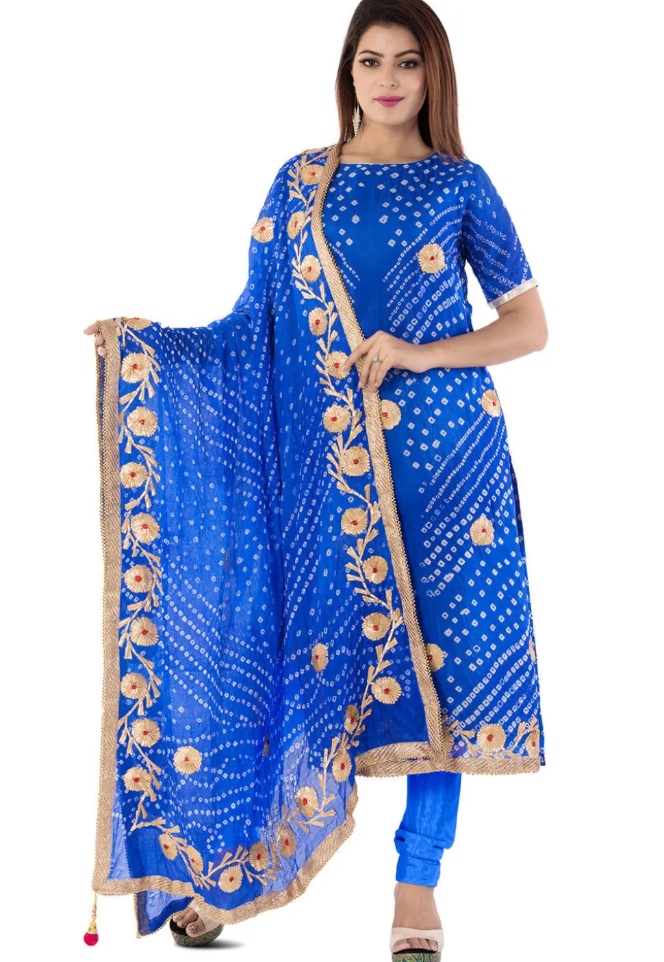 Bandhej Art Silk Straight Suit in Royal Blue